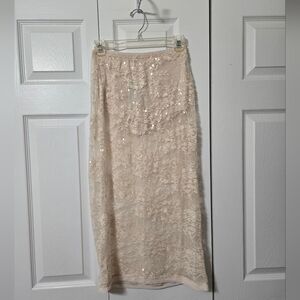 Wild Fable Champagne Lace Maxi Skirt W/Sequins, Size XXS, NWT